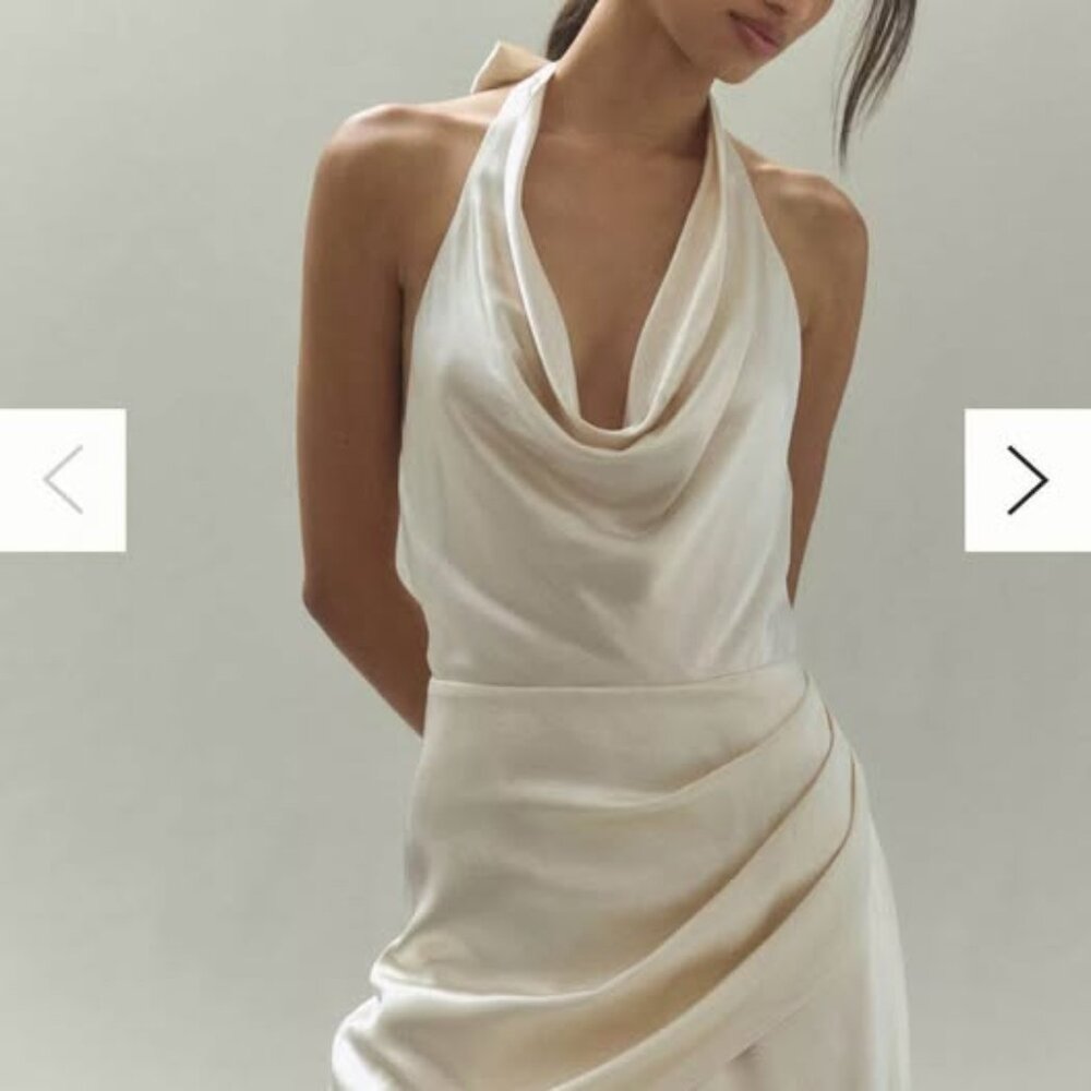 Asymmetric Halter Neck Satin Dress Endless Rose - Off White Champagne